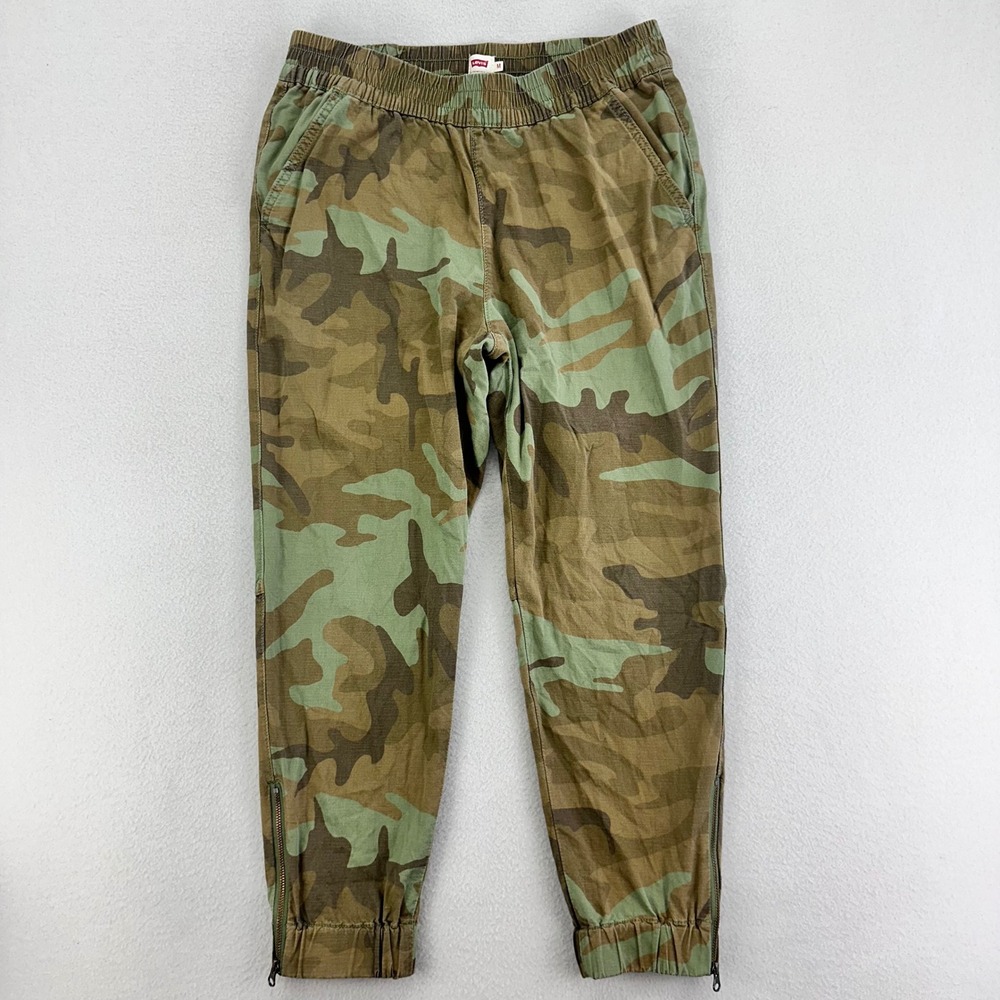 Levi's Camo Jogger Pants Womens M Green Pull On‎ Cotton Relaxed Loose Fit